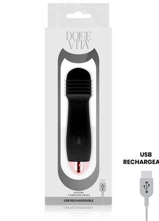 DOLCE VITA Tre – Vibratore Ricaricabile in Silicone Medico con 7 Modalità (Nero)