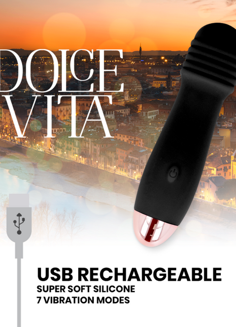 DOLCE VITA Tre – Vibratore Ricaricabile in Silicone Medico con 7 Modalità (Nero)