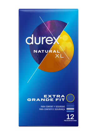 DUREX Natural XL – Preservativi Extra Large 60 mm in Lattice Naturale Lubrificato (12 pz)