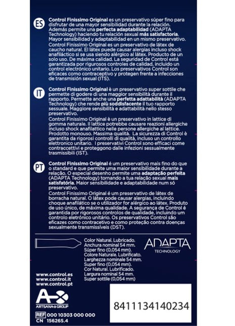 CONTROL Finissimo – Preservativi Ultrasottili in Lattice Naturale 54 mm (12 pz)