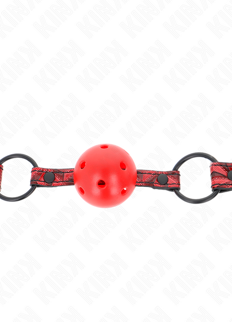 KINK - Ball Gag BDSM in silicone rosso con cinturino vegano