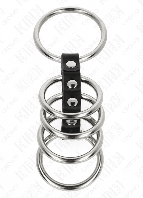 KINK – Set 5 anelli per pene in metallo collegati da pelle