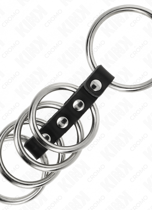 KINK – Set 5 anelli per pene in metallo collegati da pelle
