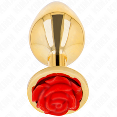 plug anale color oro in acciao con rosa decorativa