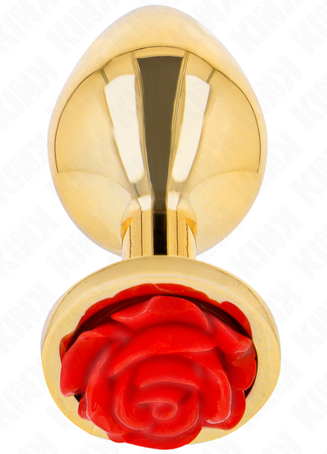 plug anale color oro in acciao con rosa decorativa