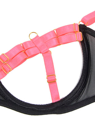 SUBBLIME – Completo Reggiseno con Collana e Dettagli Gamba Rosa Fluo