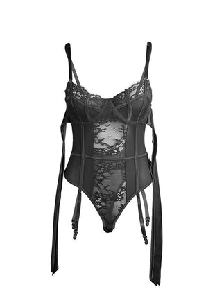 SUBBLIME – Body in pizzo nero con giarrettiere, eleganza audace senza limiti