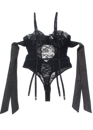SUBBLIME – Body in pizzo nero con giarrettiere, eleganza audace senza limiti