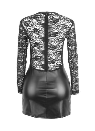 SUBBLIME – Abito nero in pizzo e pelle PU, eleganza e audacia in un solo gesto