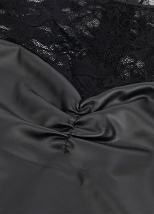 SUBBLIME – Abito nero in pizzo e pelle PU, eleganza e audacia in un solo gesto