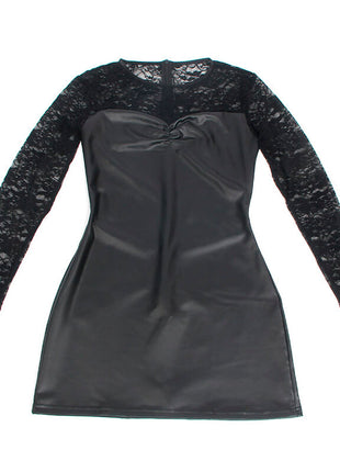 SUBBLIME – Abito nero in pizzo e pelle PU, eleganza e audacia in un solo gesto