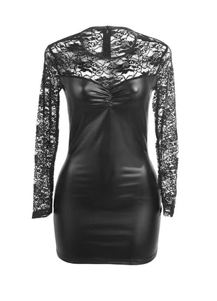 SUBBLIME – Abito nero in pizzo e pelle PU, eleganza e audacia in un solo gesto